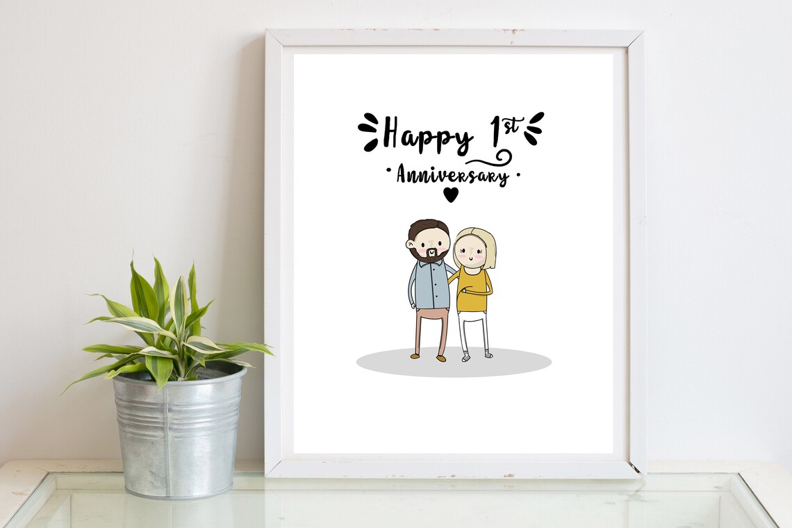 First Anniversary Paper Anniversary Couple Custom Portrait Family Art 1st Anniversary Paper Gift Wedding Portrait Family Portrait - Image 2