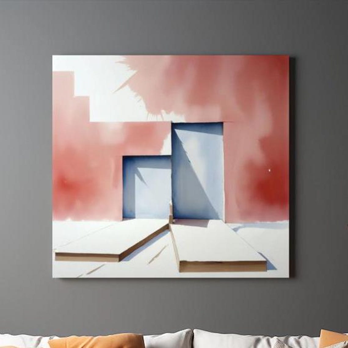 Angled Blue Doorway Coral Gradient Wash Abstract Minimalist Art Poster - Image 2
