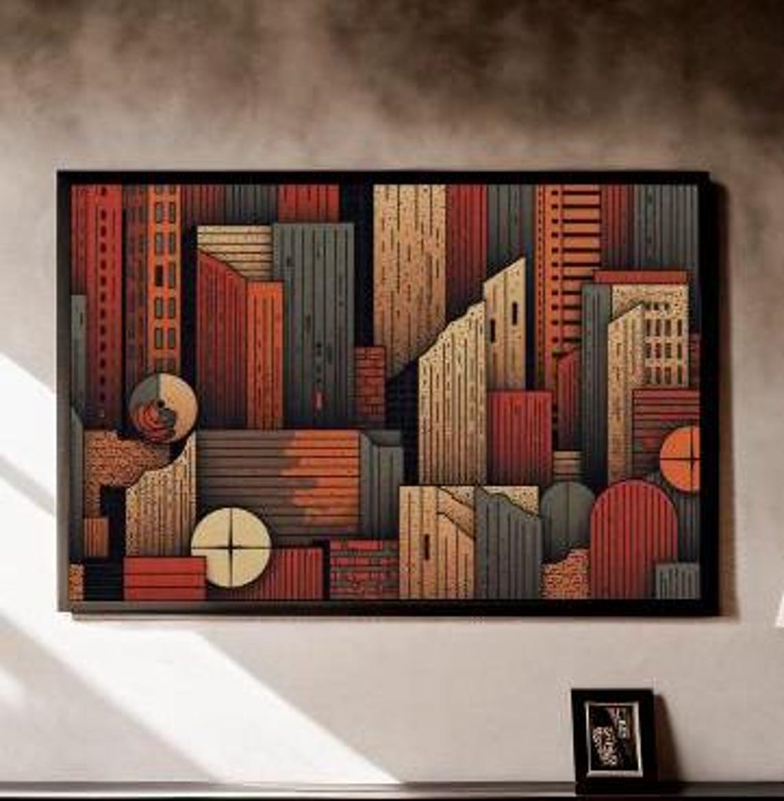Rust Red and Gray Abstract Skyscraper Cityscape Geometric Poster