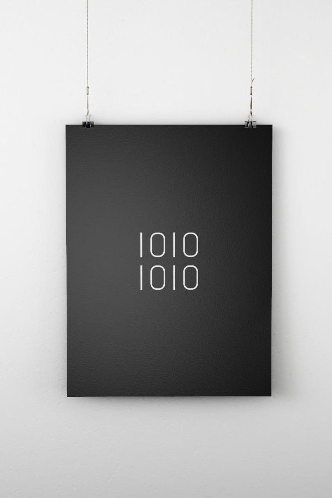 Binary Code 1010 White Typography Minimalist Black Graphic Poster