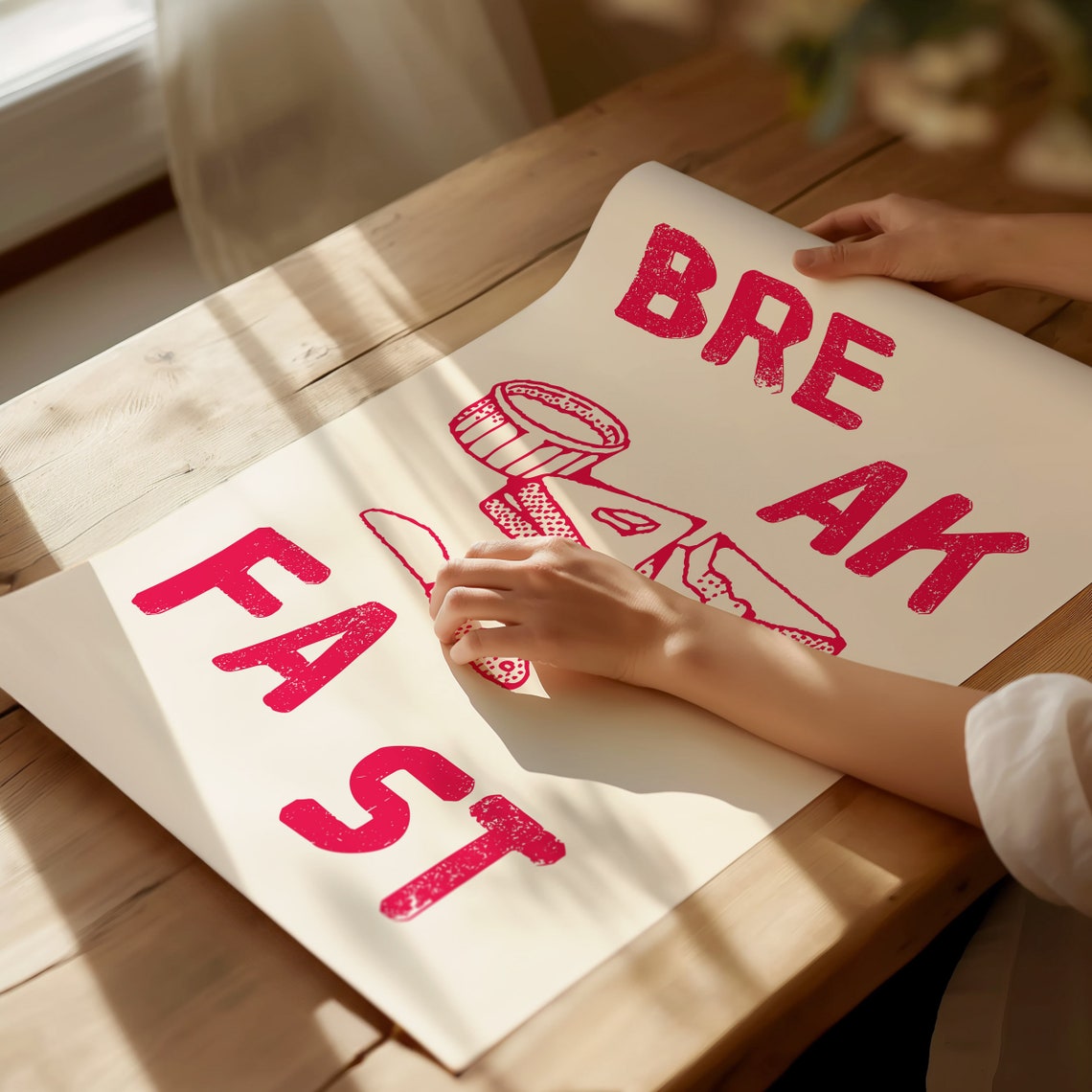 Red Break Fast Lettering Buttered Toast Vintage Breakfast Poster - Image 3