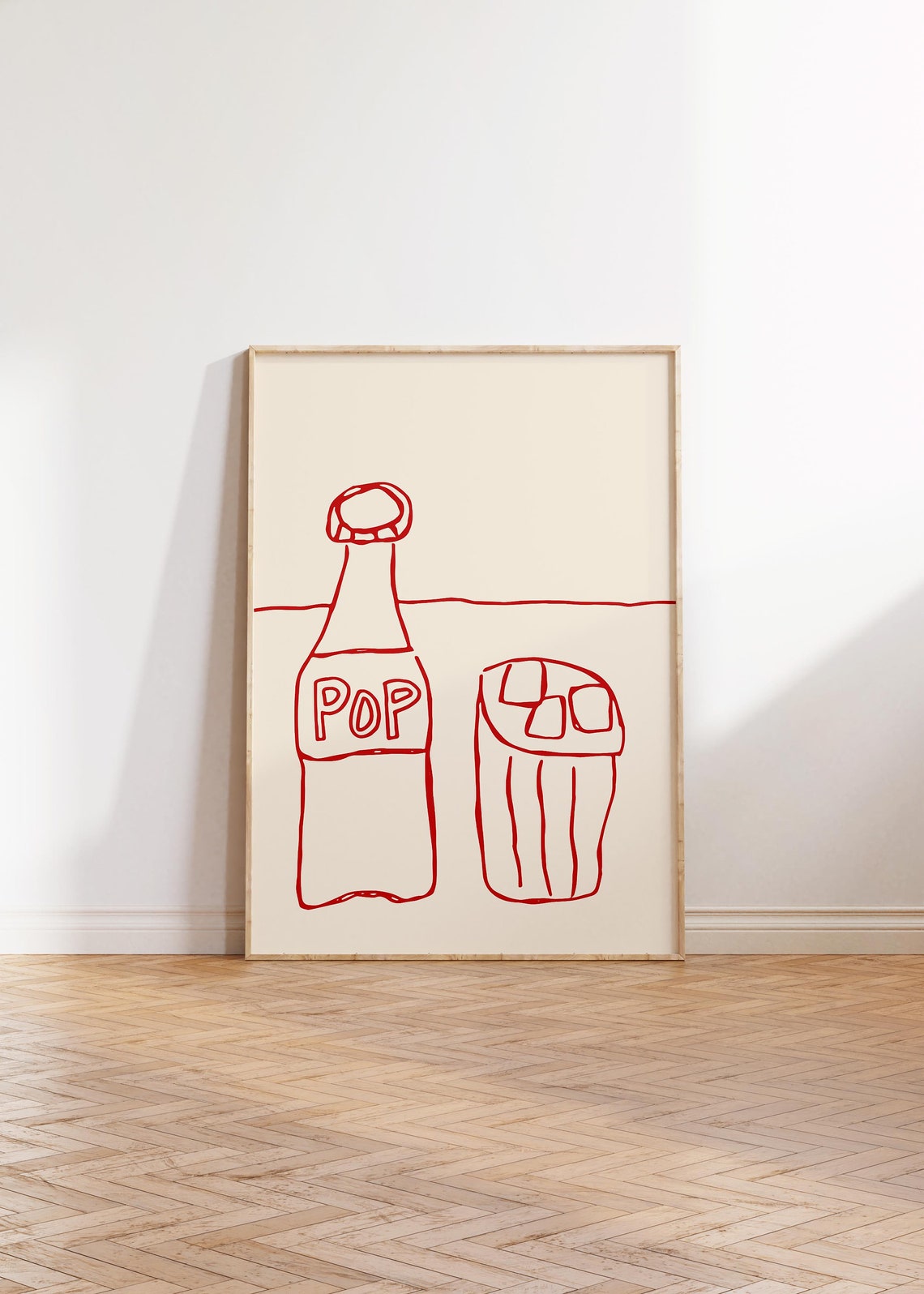 Retro Pop Soda Bottle Red Hand Drawn Line Art Bar Wall Poster - Image 4