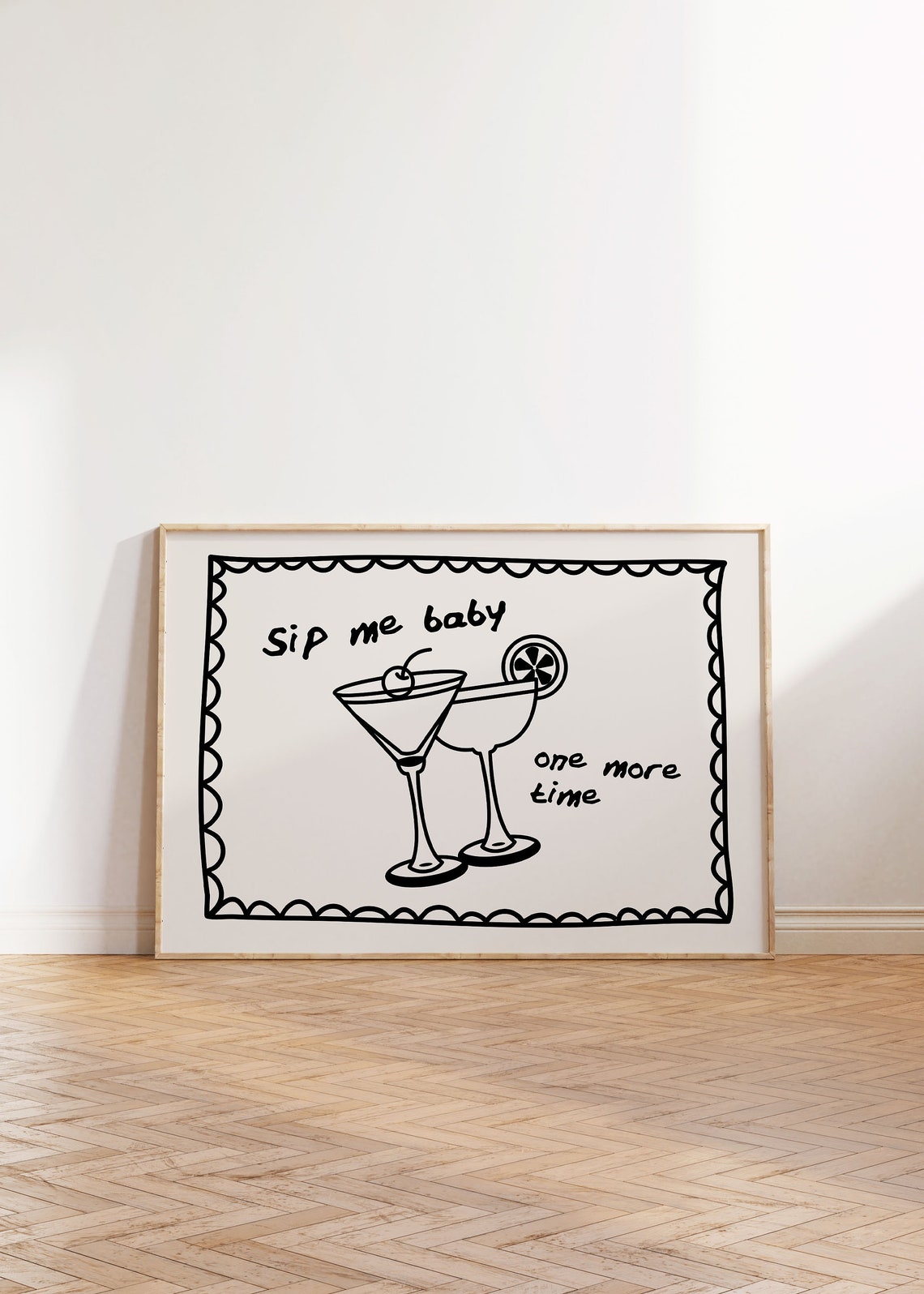 Sip Me Baby One More Time Black Martini Doodle Bar Cart Art Poster - Image 5