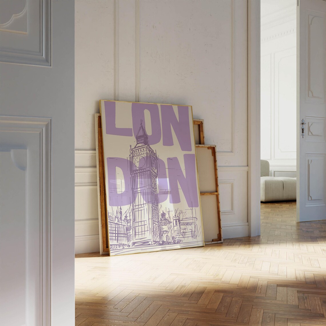London Big Ben Tower Sketch Purple Retro England City Poster - Image 2