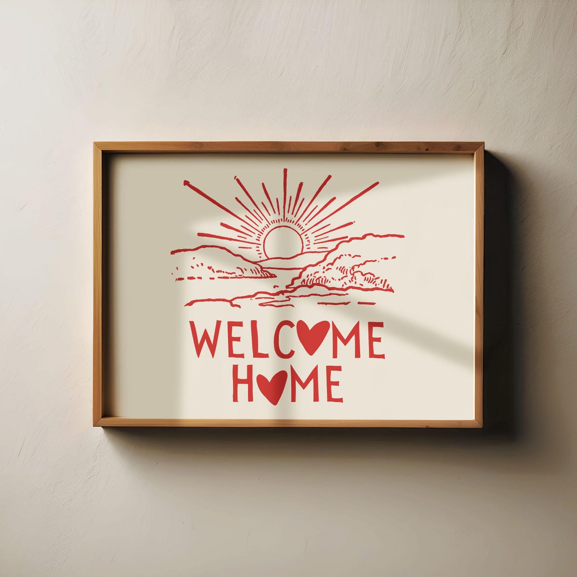 Welcome Home Sunrise Over Water Red Coastal Entryway Wall Poster - Image 2