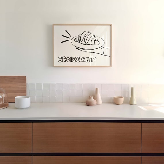 Croissant Wall Art Print Minimalist Kitchen Decor French Cafe Sign Breakfast Food Print Black And White Kitchen Art