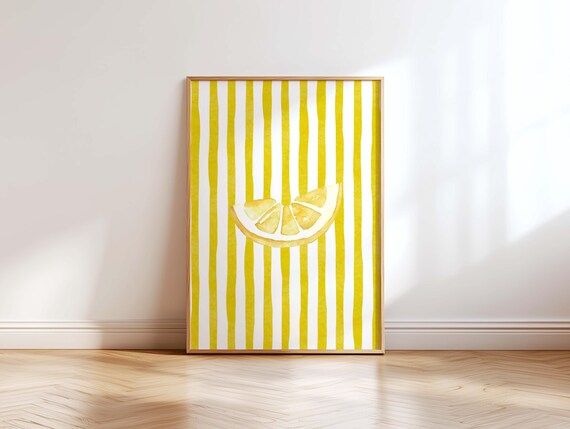 Lemon Slice Yellow Striped Danish Pastel Kitchen Decor Poster