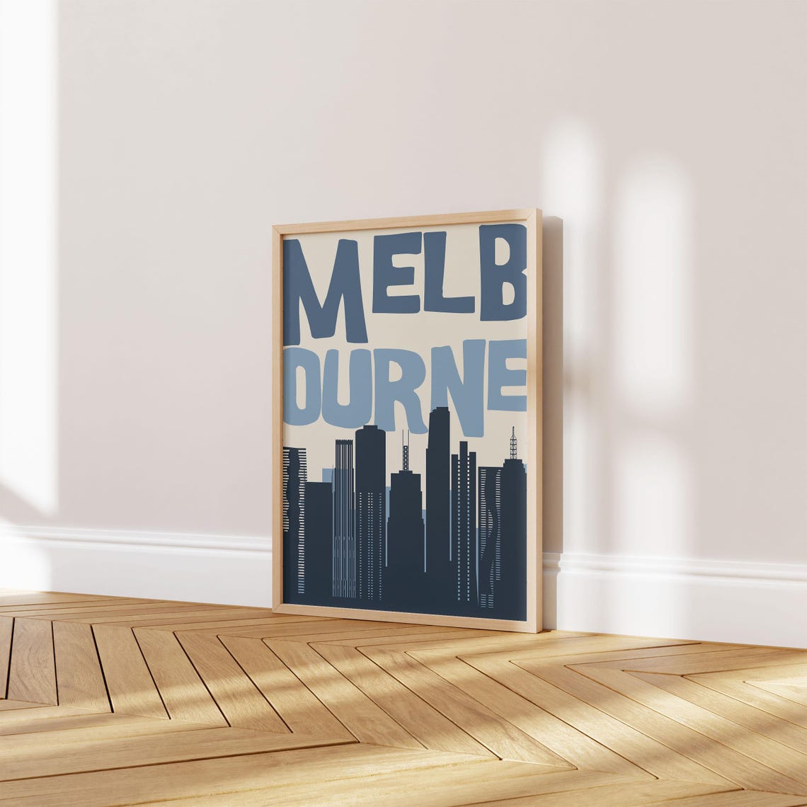 Melbourne Bold Navy Blue Skyline Typography Modern Travel Poster - Image 2