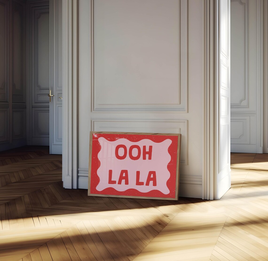 Adorable Ooh La La French Quote Red Wavy Border Retro Wall Art - Image 2