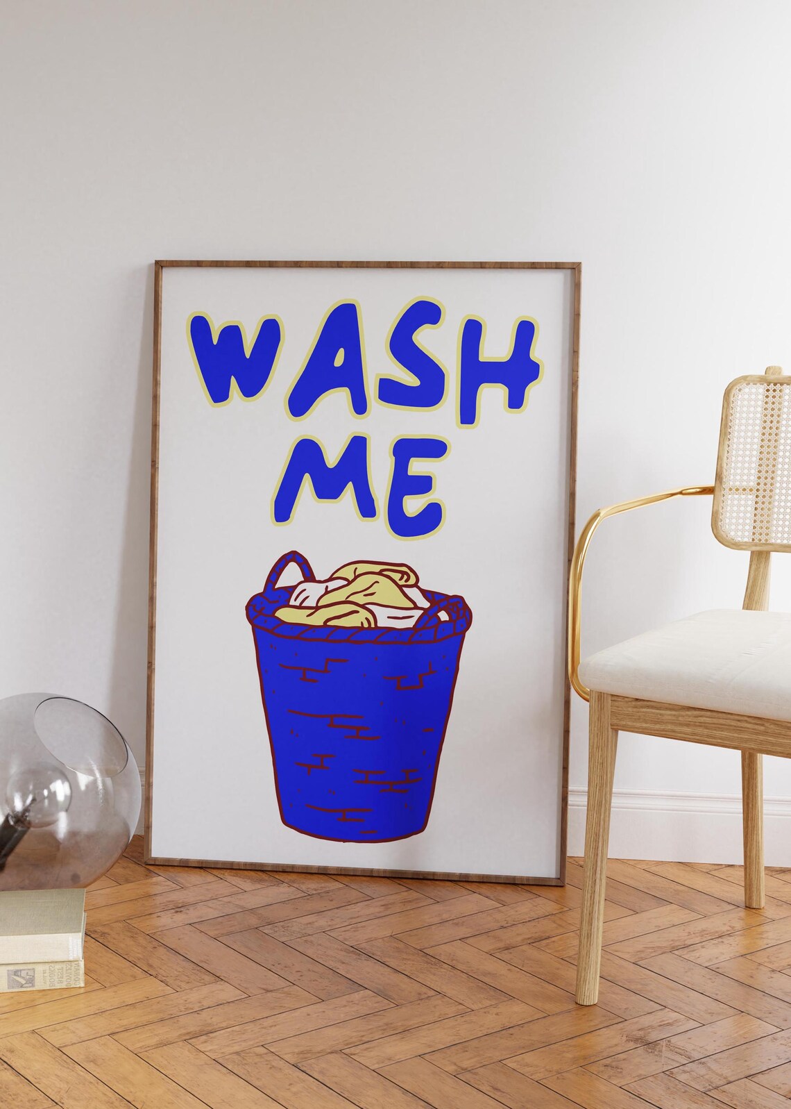 Wash Me Funny Blue Pop Art Laundry Basket Cartoon Quote Poster