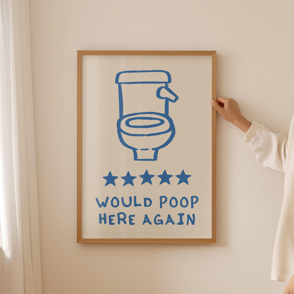 Would Poop Here Again Blue Five Star Toilet Funny Bathroom Poster - Image 2