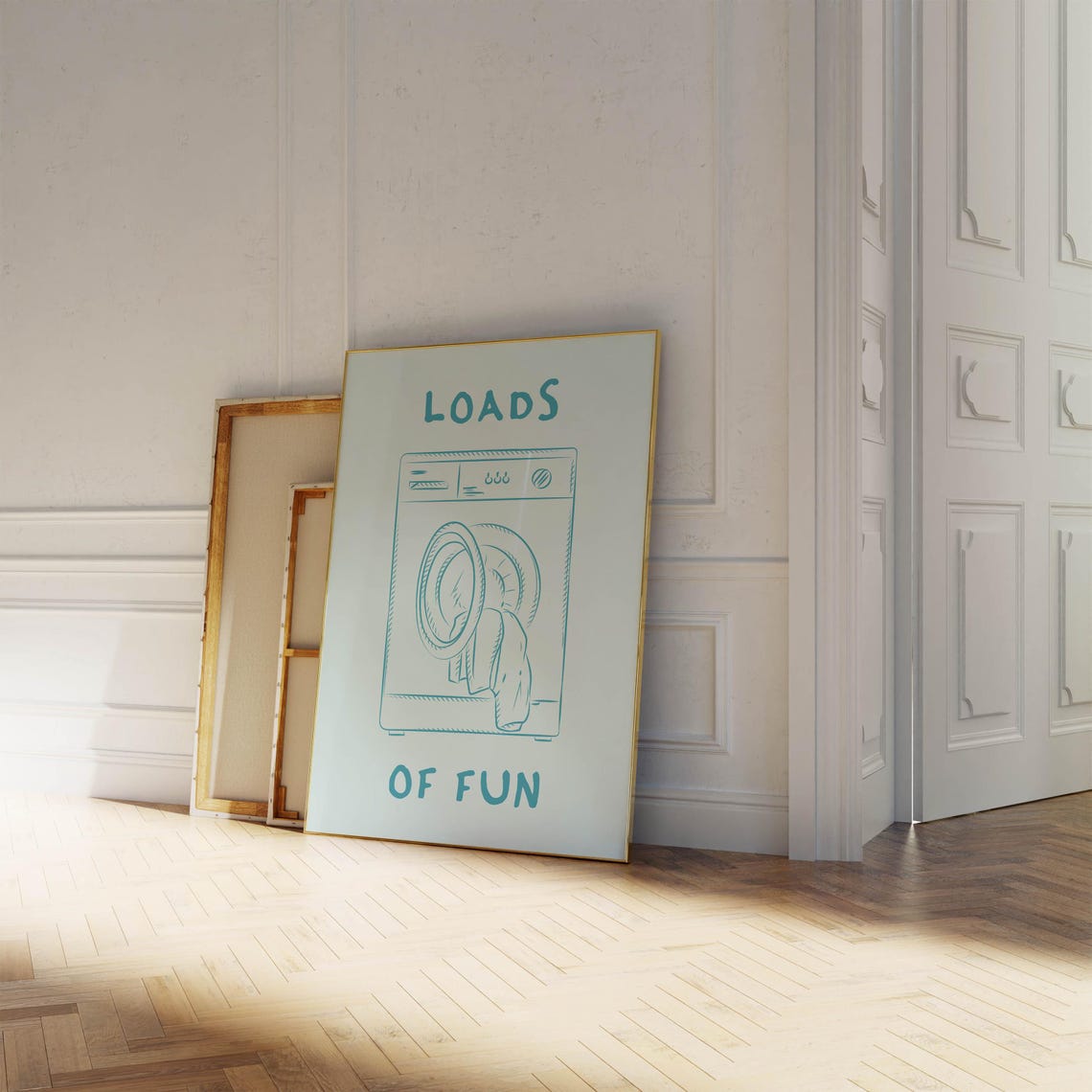 Loads of Fun Laundry Room Poster Teal Green Washing Machine Sketch Art - Image 2
