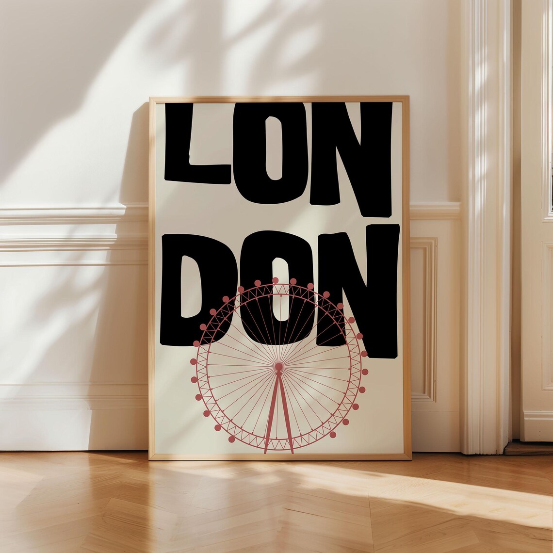 London Black Bold Typography Pink Ferris Wheel Retro Travel Art Poster - Image 2