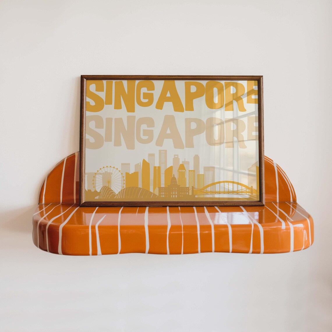 Singapore Golden Skyline Flyer Bold Typography Retro City Travel Poster