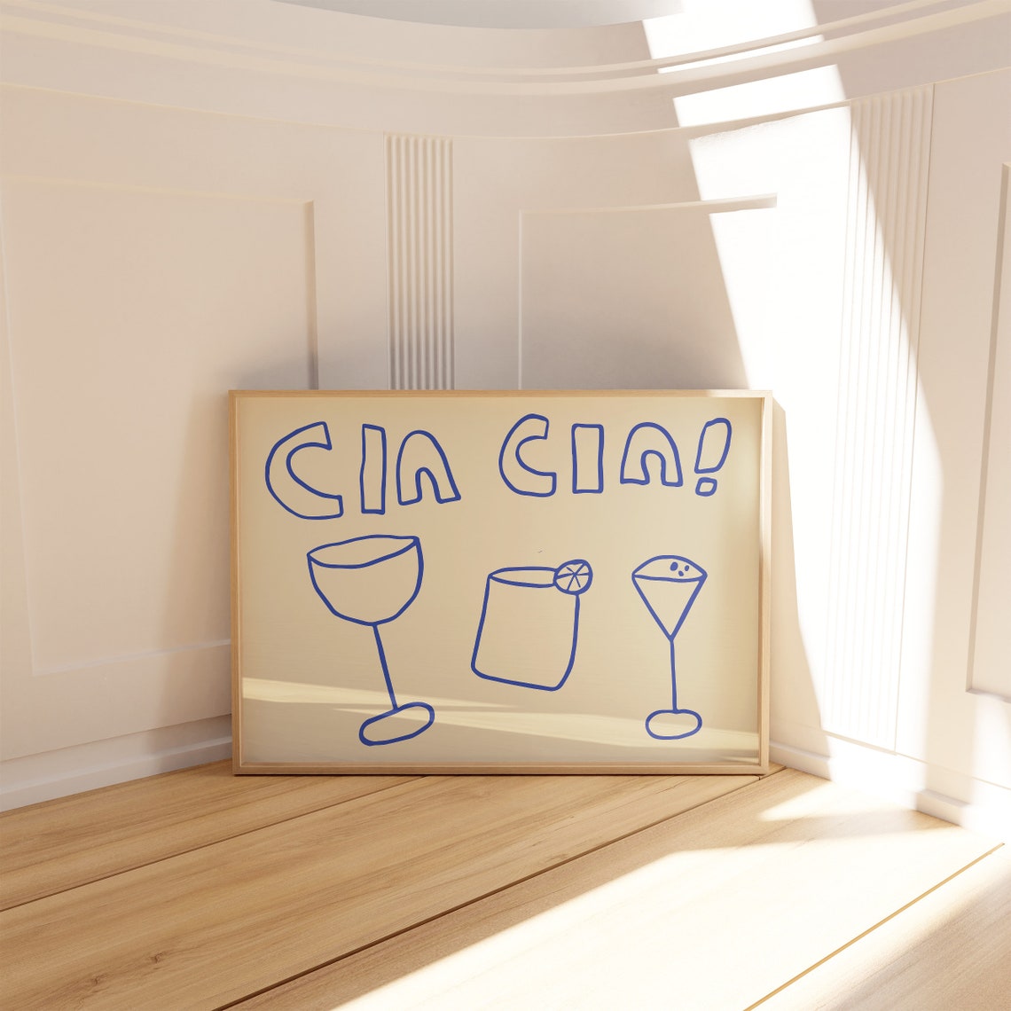 Cin Cin Blue Cocktail Glasses Italian Cheers Home Bar Decor Poster - Image 4