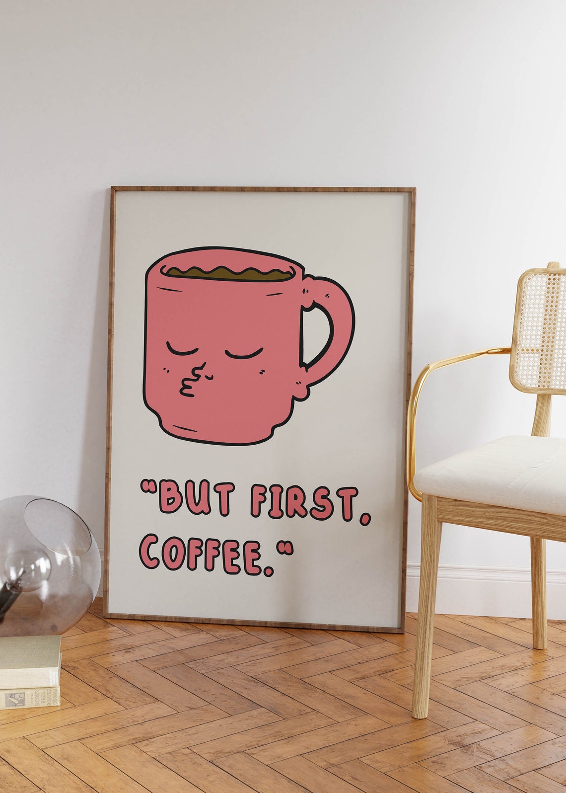 But First Coffee Pink Cartoon Mug Face Kitchen Humor Wall Poster - Image 3