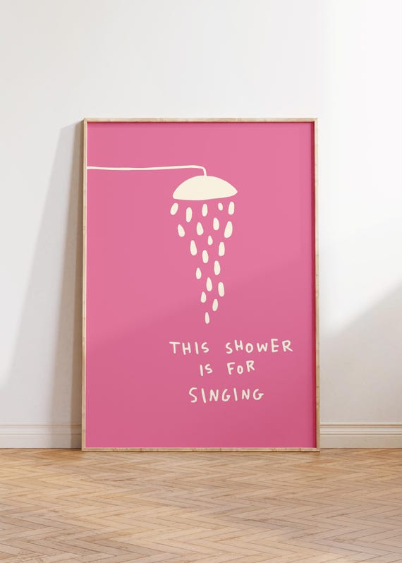 Pink Bathroom Quote Print Funny Minimalist Doodle Wall Art