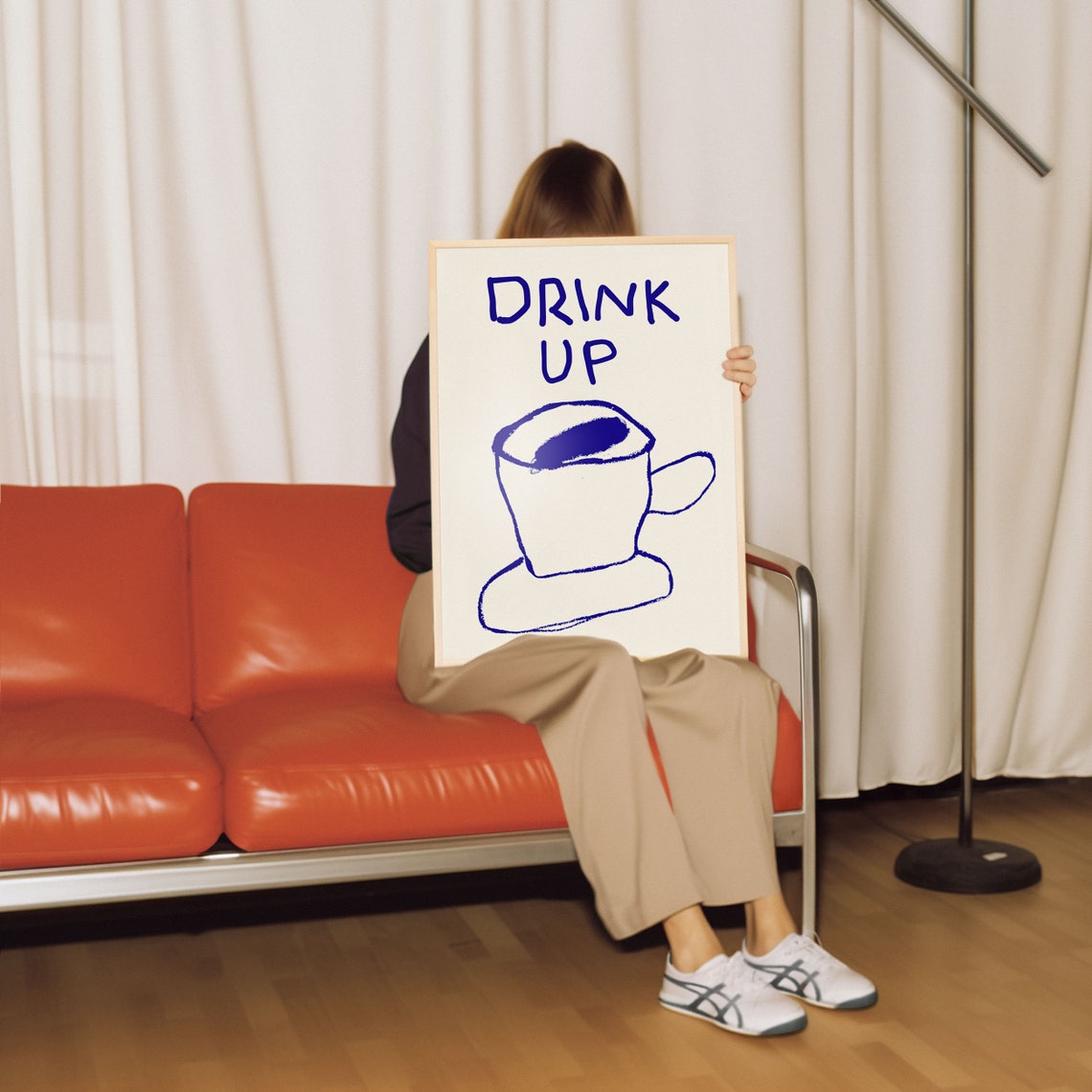 Drink Up Blue Hand Drawn Coffee Cup Minimalist Kitchen Poster - Image 3