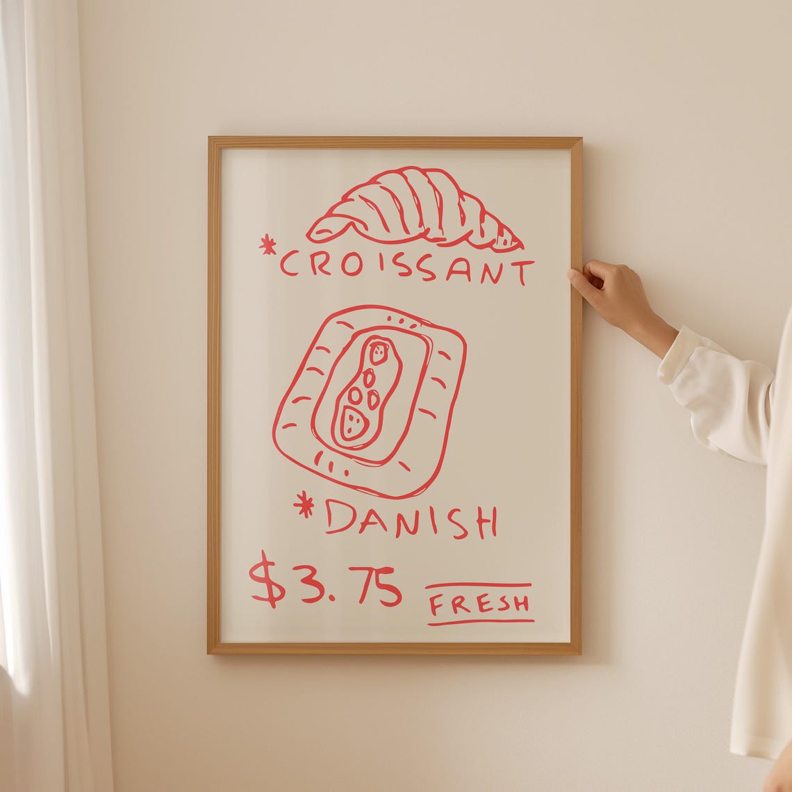 Croissant Art Print Trendy Kitchen Wall Art Croissant Poster Retro Kitchen Print French Food Wall Art Vintage Food Art Art Red - Image 4