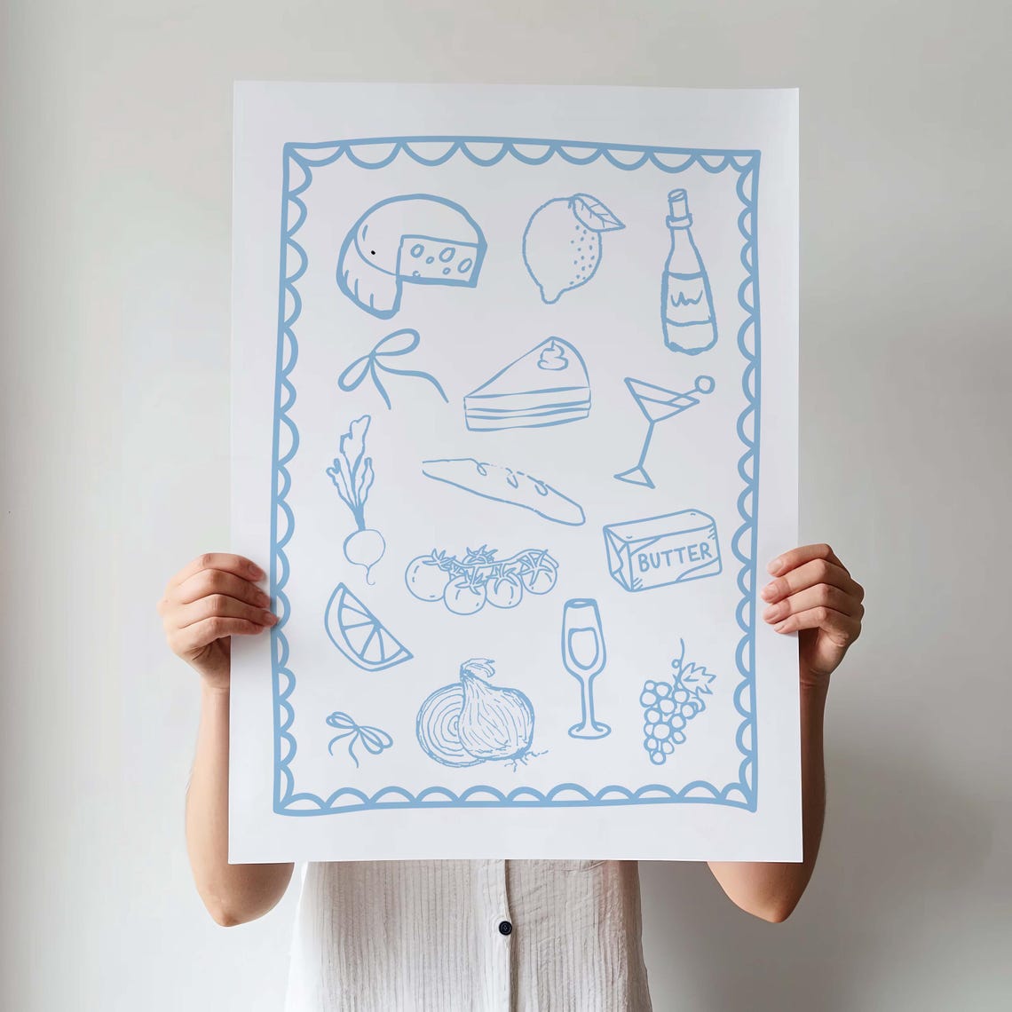Blue Hand Drawn Food Illustration Trendy Dinner Party Kitchen Poster - Image 2