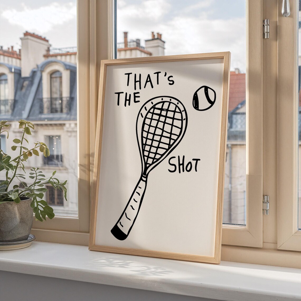 Thats The Shot Tennis Racket Doodle Black Line Art Fun Sports Poster - Image 2