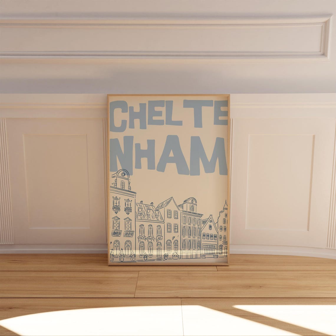 Cheltenham Soft Blue Line Drawing English Architecture Poster