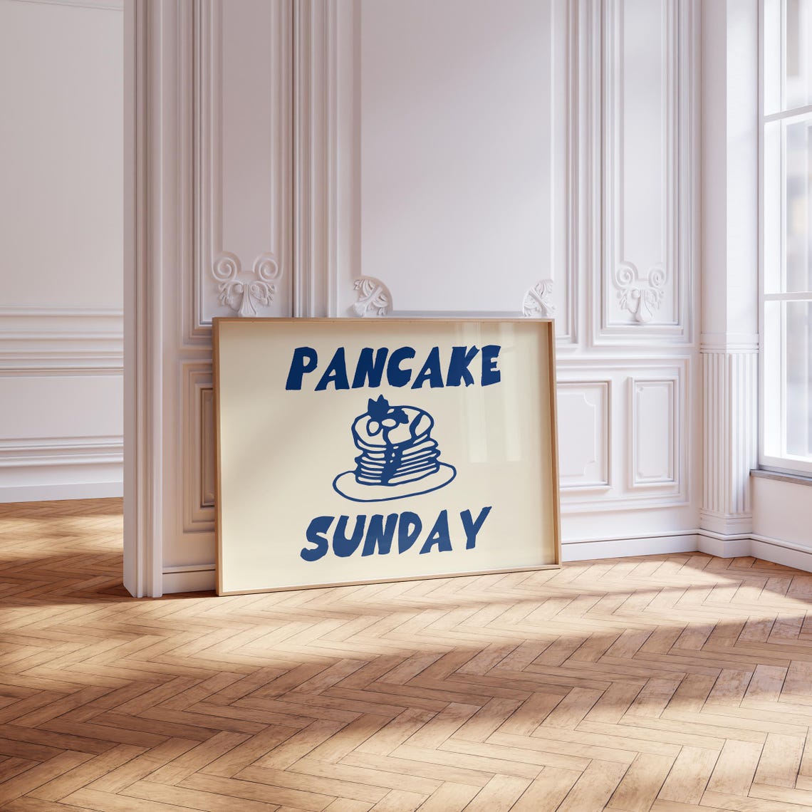 Pancake Sunday Blue Breakfast Stack Bold Retro Kitchen Quote Poster - Image 3