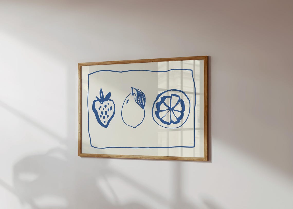 Blue Strawberry Lemon Citrus Fruit Trio Retro Kitchen Poster - Image 2