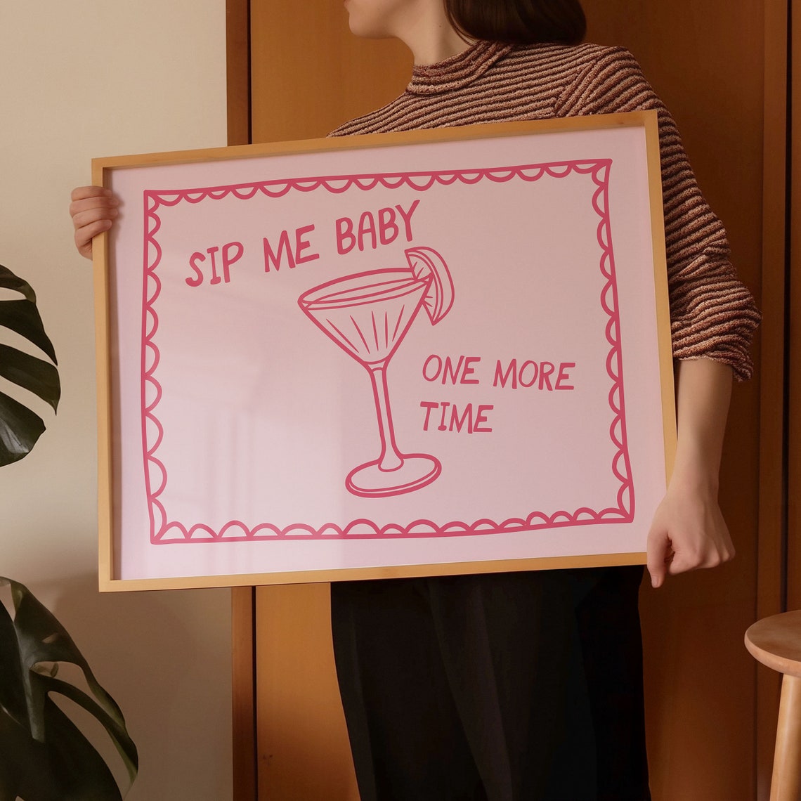 Sip Me Baby One More Time Pink Martini Cocktail Bar Cart Poster - Image 4