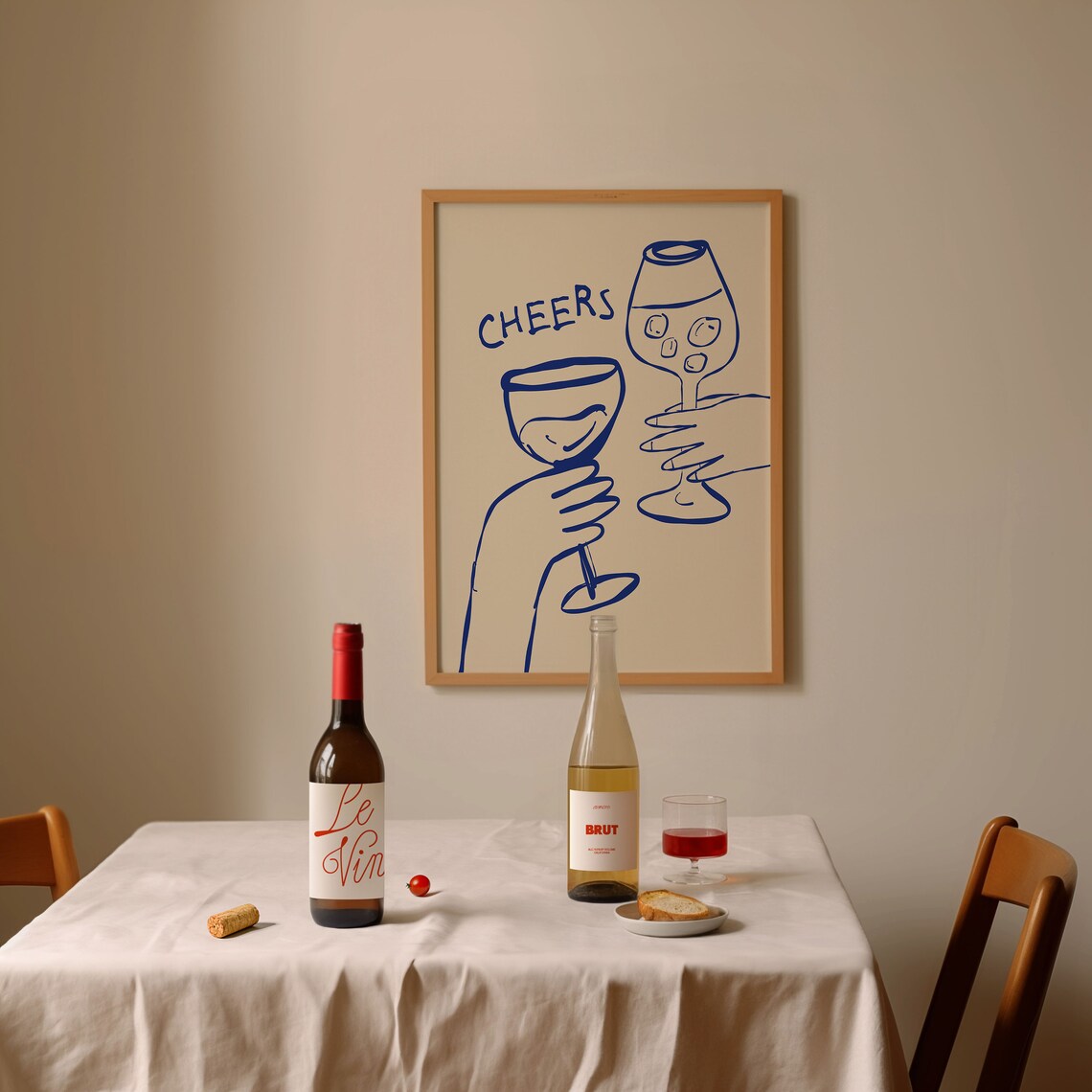 Cheers Wine Glasses Toast Blue Bar Cart Drink Art Kitchen Decor Poster - Image 2