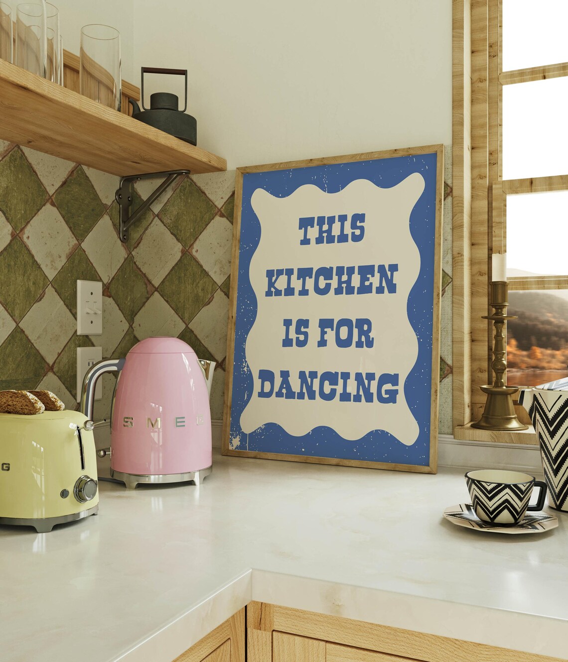 This Kitchen Is For Dancing Print Trendy Kitchen Wall Art Trendy Kitchen Print Retro Print Cute Kitchen Quote Poster Art Blue - Image 2