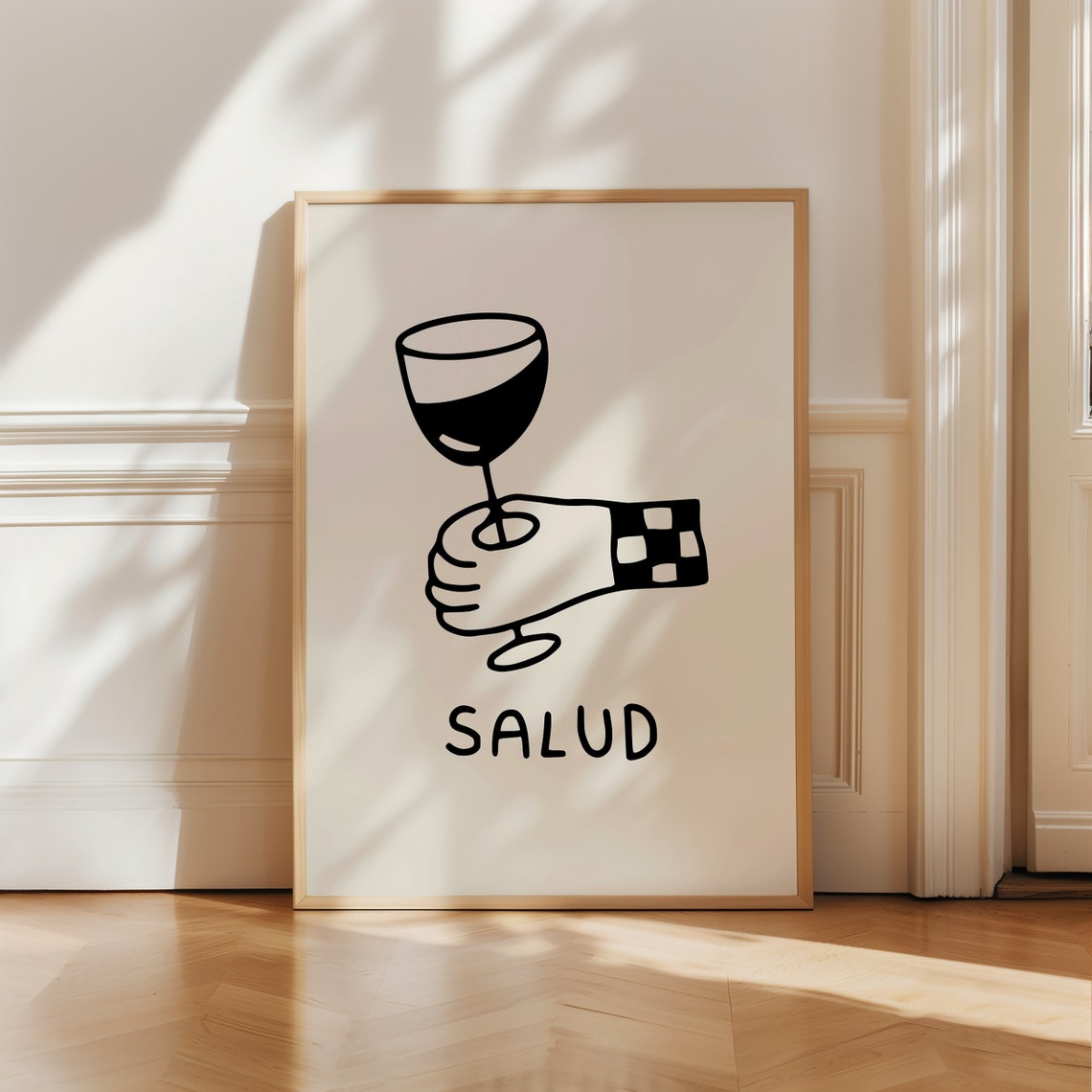 Salud Wine Glass Toast Bold Black Hand Graphic Bar Party Poster - Image 2