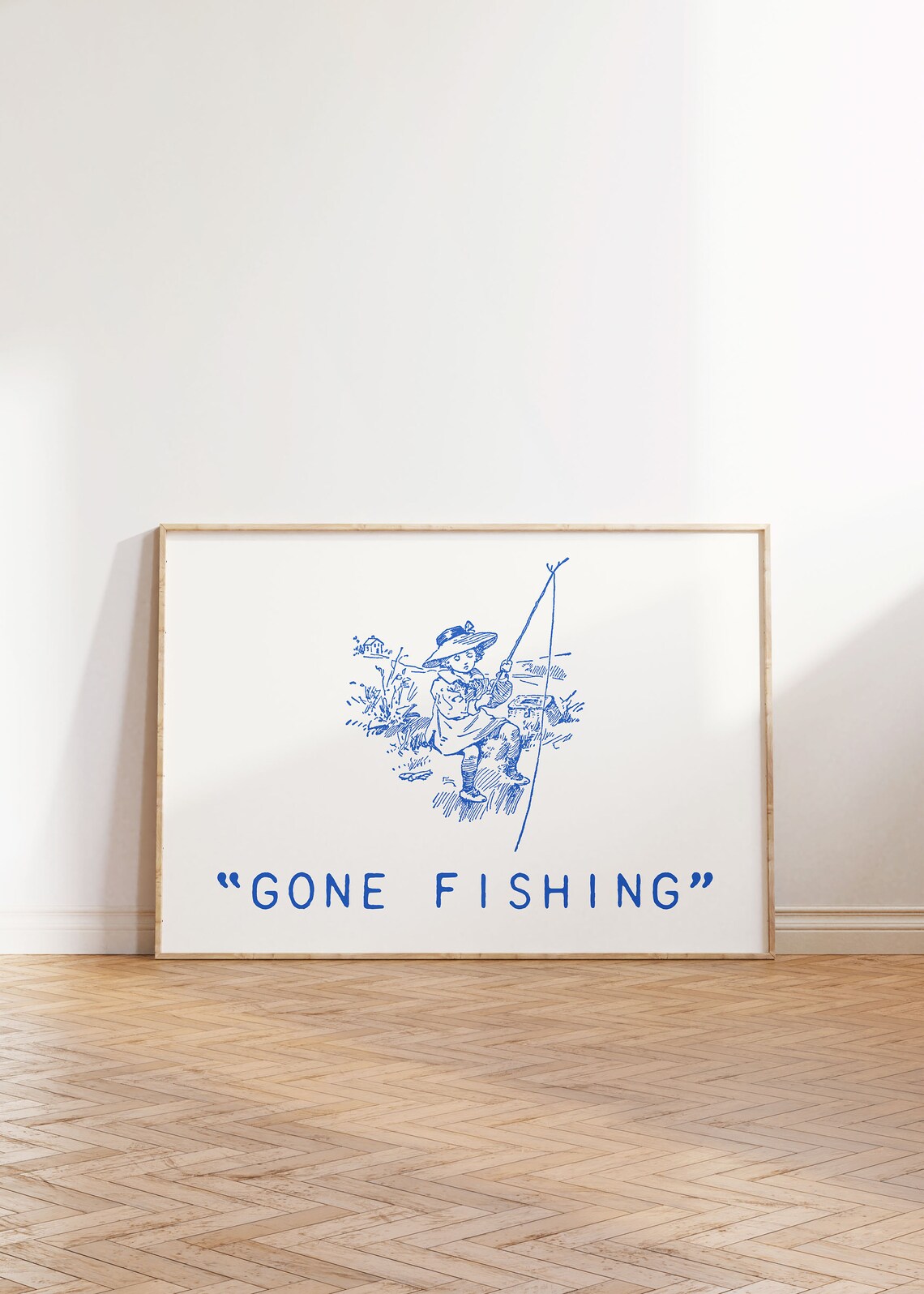 Gone Fishing Vintage Boy Fishing Blue Illustration Quote Poster - Image 2