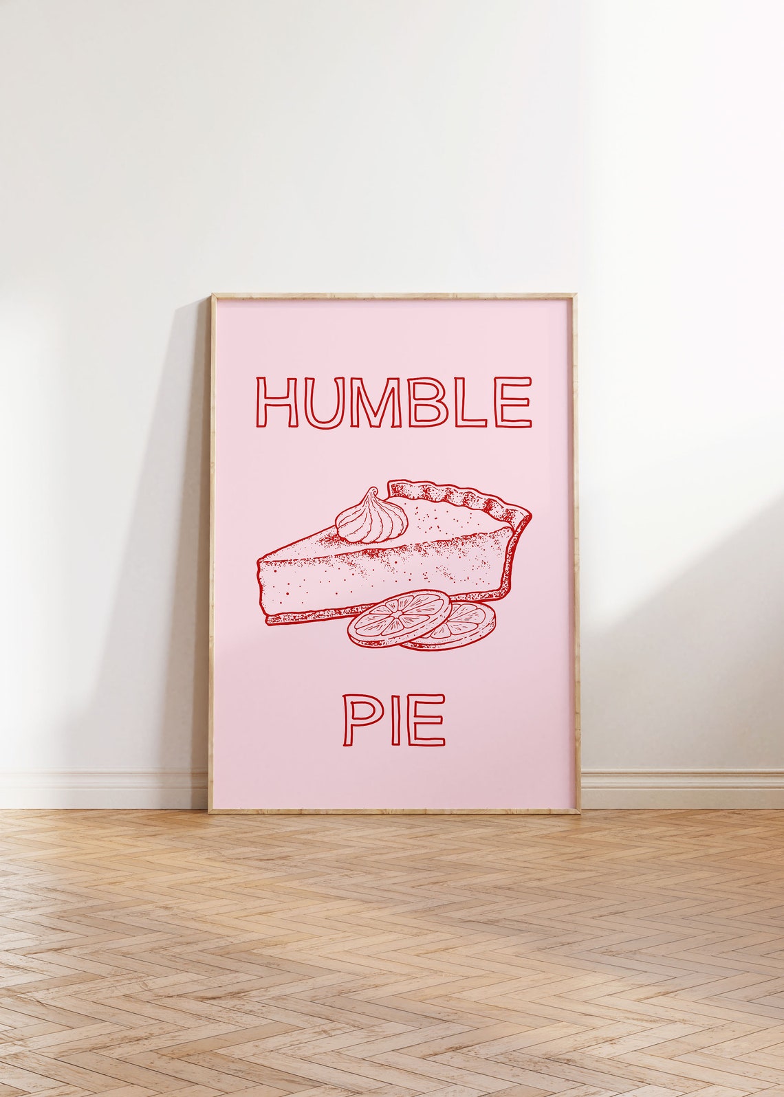 Humble Pie Red Line Art Lemon Slice Vintage Typography Pink Poster - Image 4
