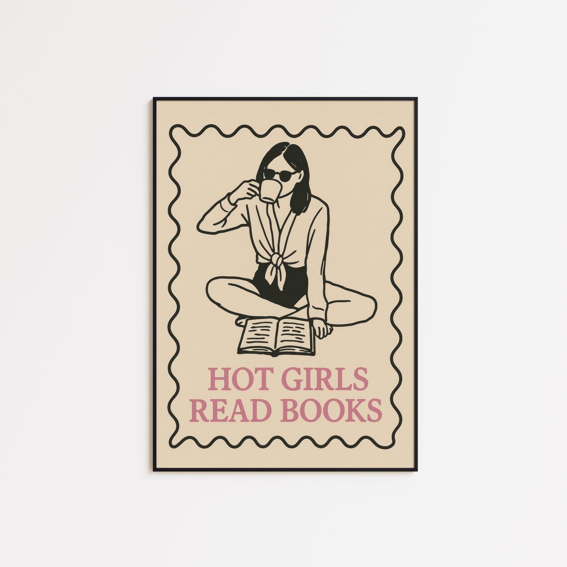 Hot Girls Read Books Feminist Bookish Line Art Coffee Poster