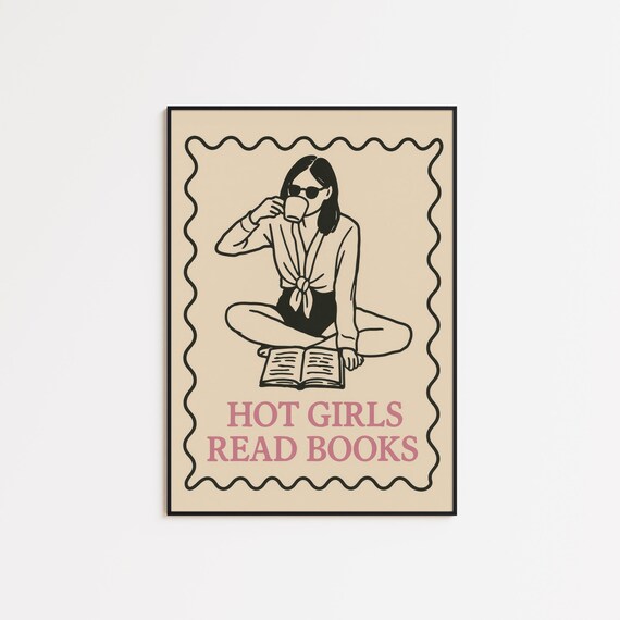 Hot Girls Read Books Feminist Bookish Line Art Coffee Poster