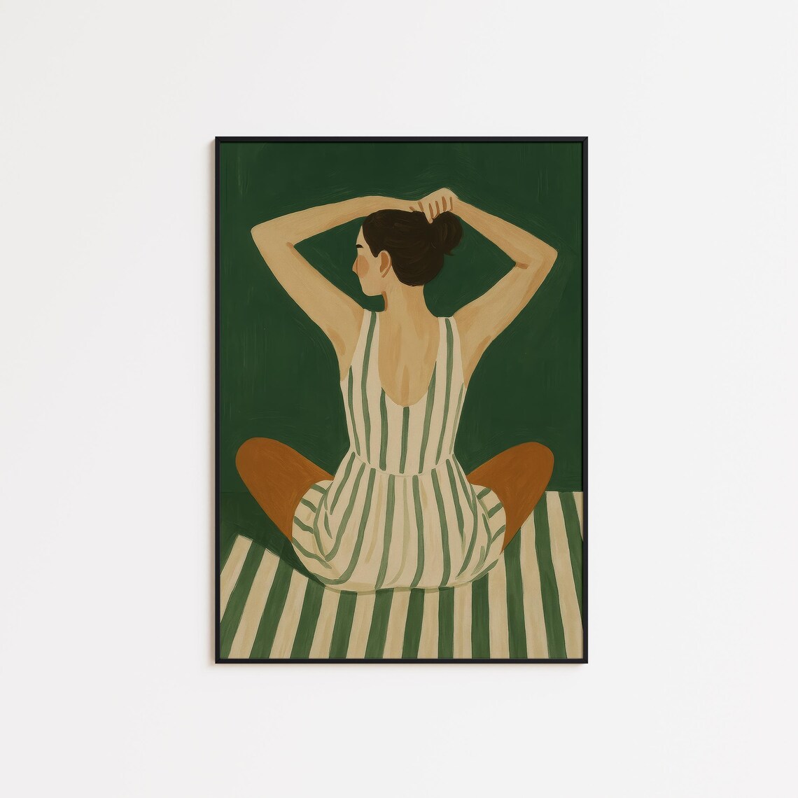 Stretching In Stillness Modern Feminine Green Wall Art Minimalist Figure Poster