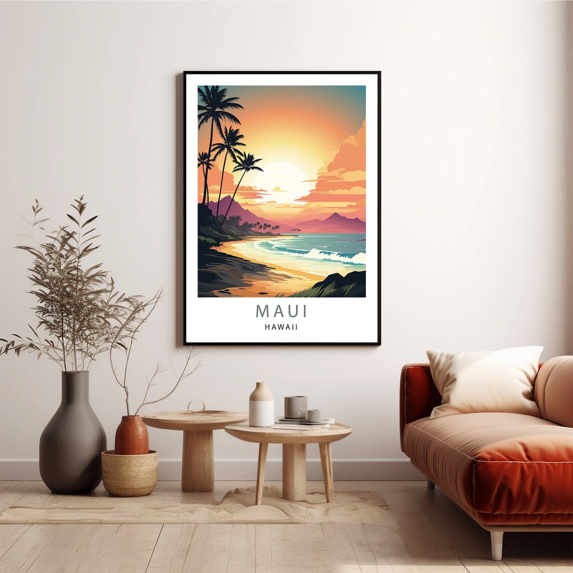 Maui Hawaii Sunset Beach Palm Trees Island Bliss Travel Poster - Image 2