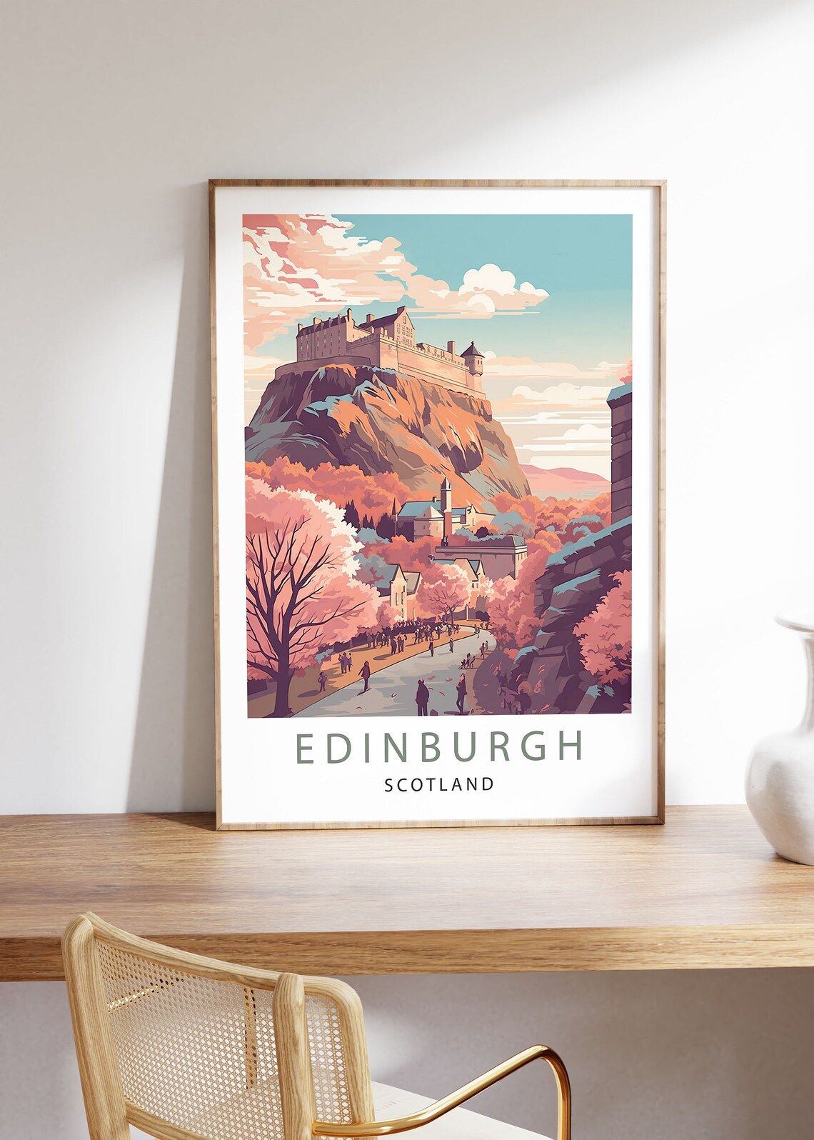 Edinburgh Scotland Poster of the Castle on the Rock in Autumn Colors - Image 2