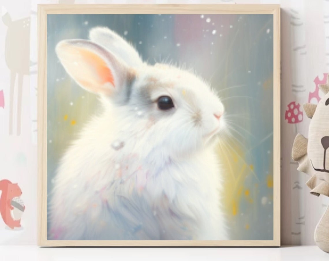 Baby Bunny Painting White Little Rabbit Watercolor Art Print Pet Portrait Wall Art Watercolor Animals Art Print Cute Bunny Nursery Wall Art - Image 6