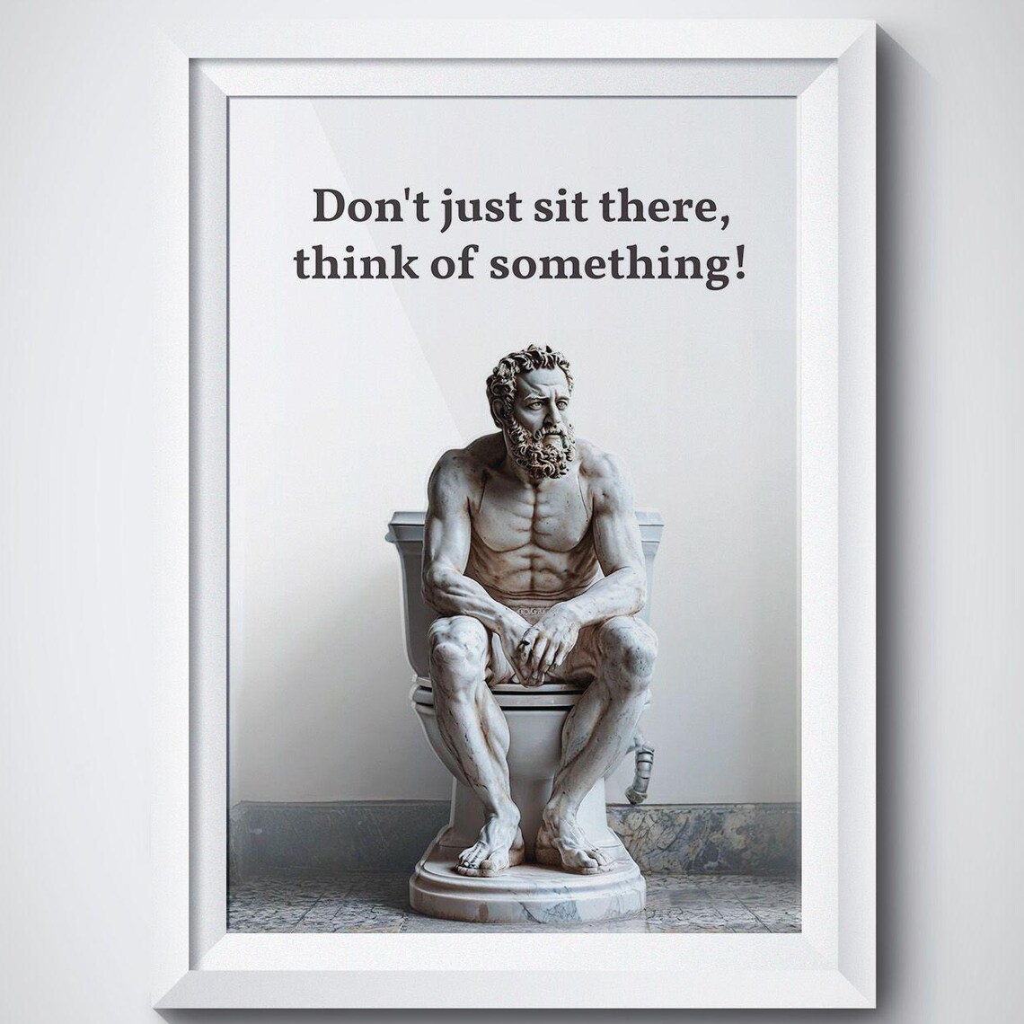 The Thinker Funny Bathroom Poster, Classic Artwork