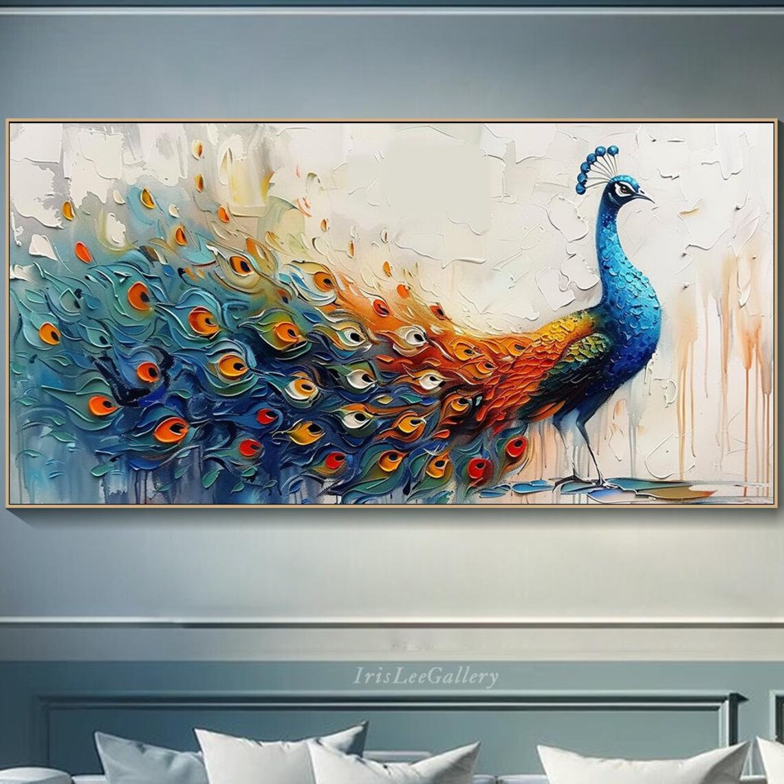 3D Peacock Textured Wall Art, Bird Painting - Image 4