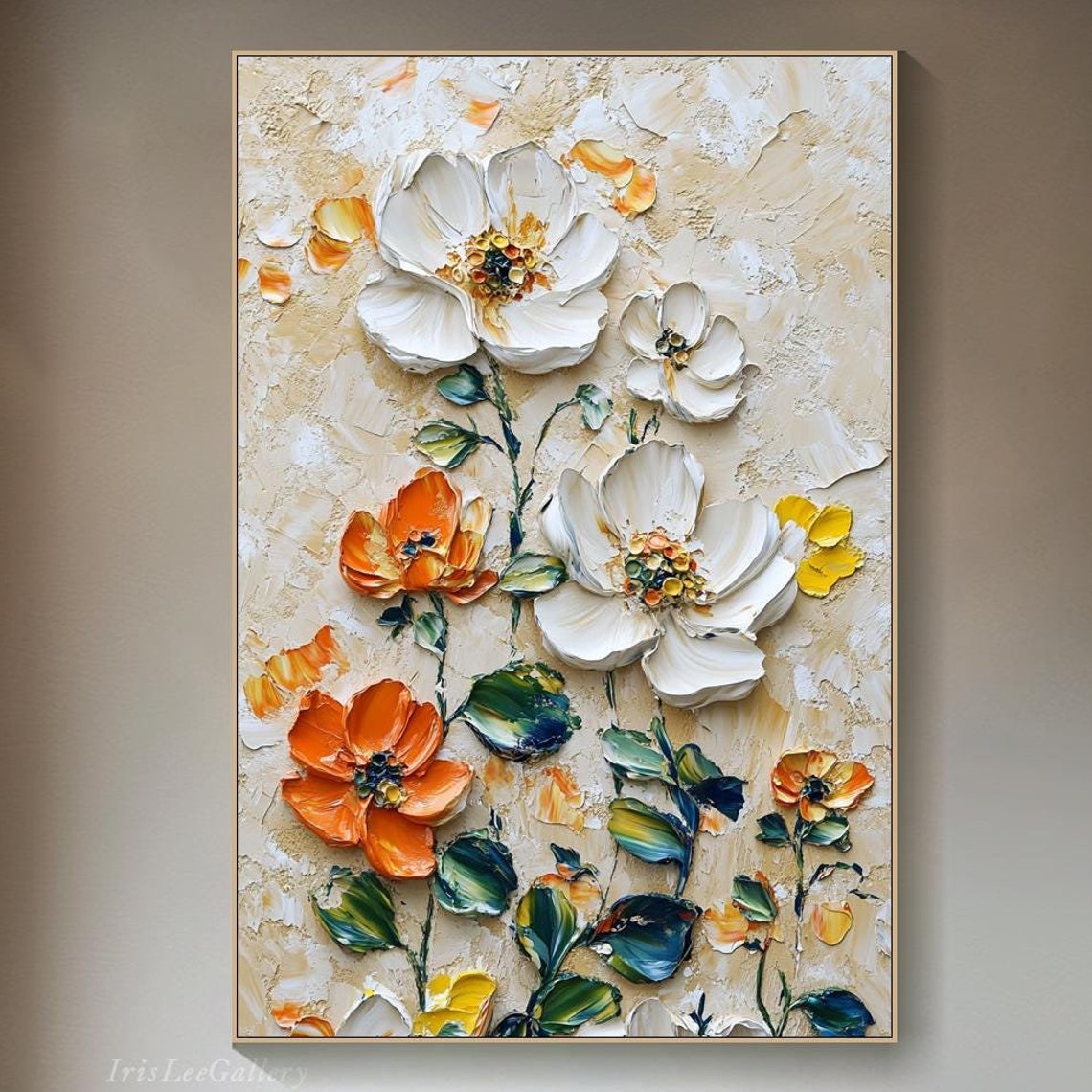 White Orange Blossom Textured Impasto Floral Painting Wall Art