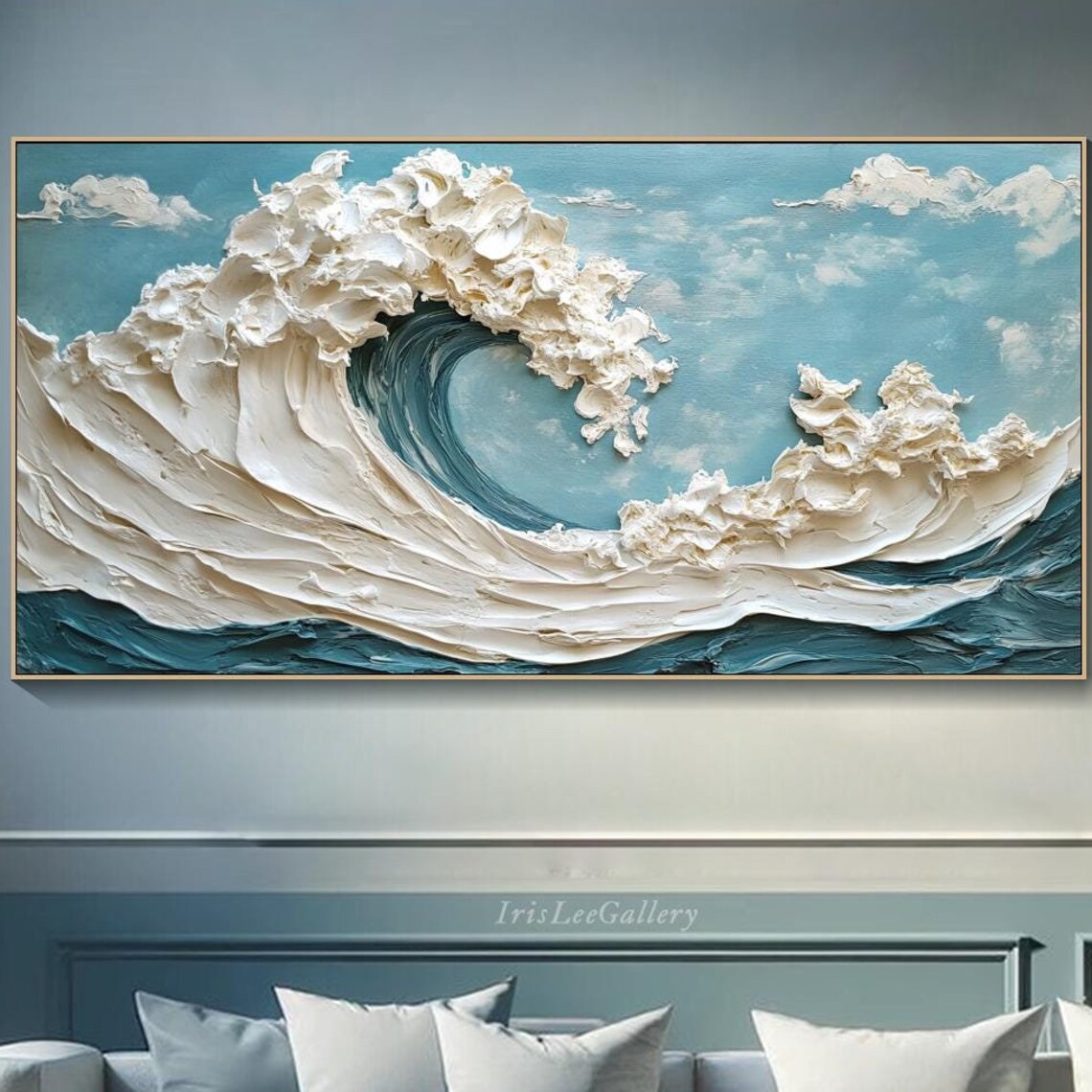 Great Ocean Wave White Foam Teal Blue 3D Textured Seascape Art Poster