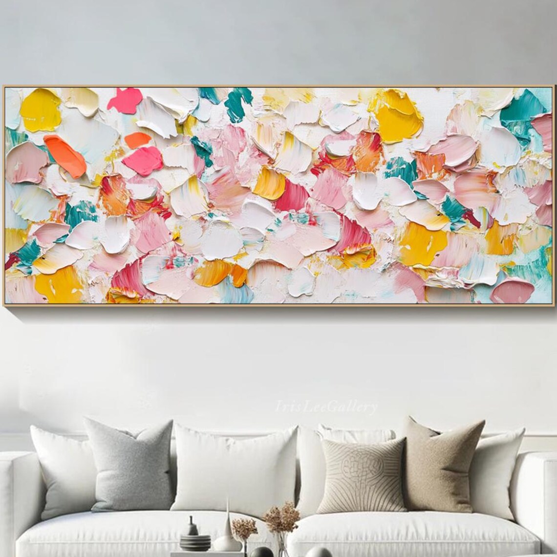 Pastel Petal Palette Knife Abstract Colorful Modern Painting Wall Art