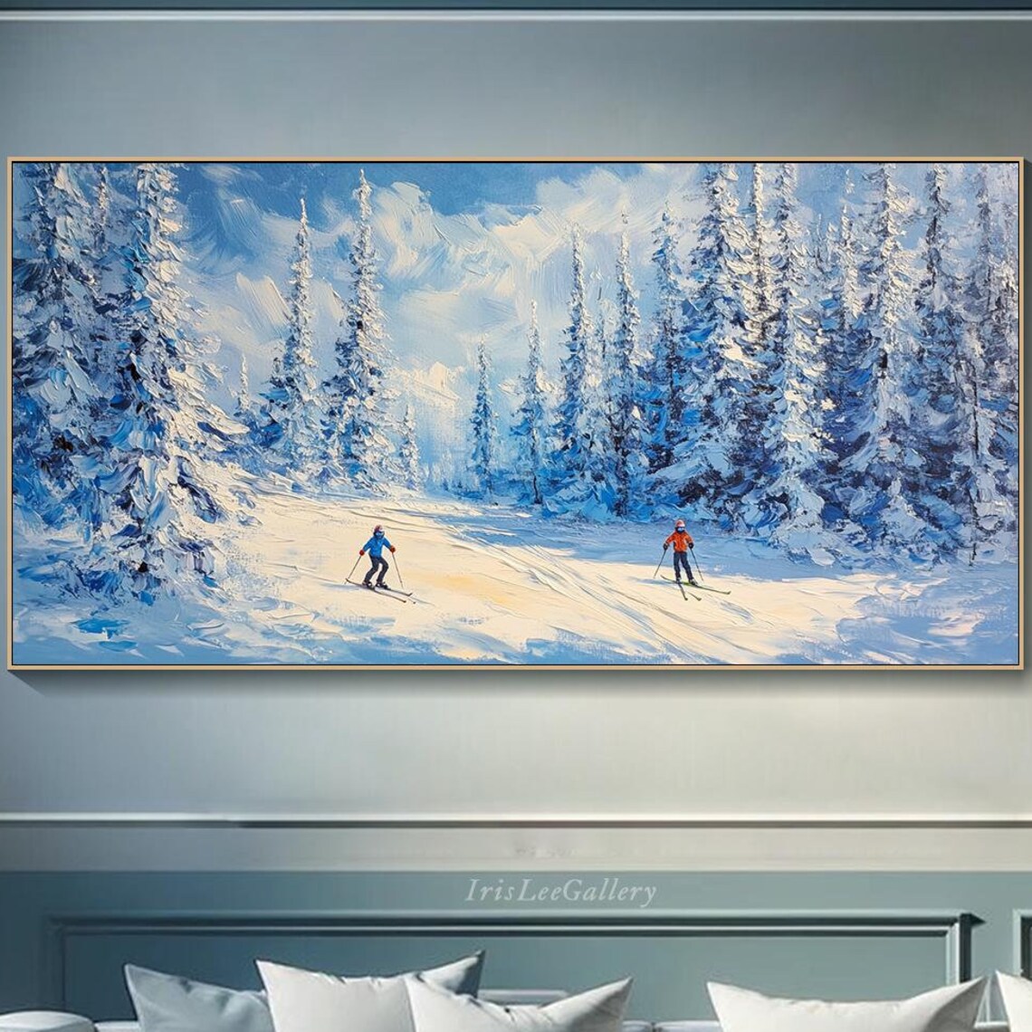 Original Ski Sport 3d Texture Wall Art Snowy Pine Tree Forest Painting On Personalized Gift Snowy Mountain Art White Snow Skiing Art