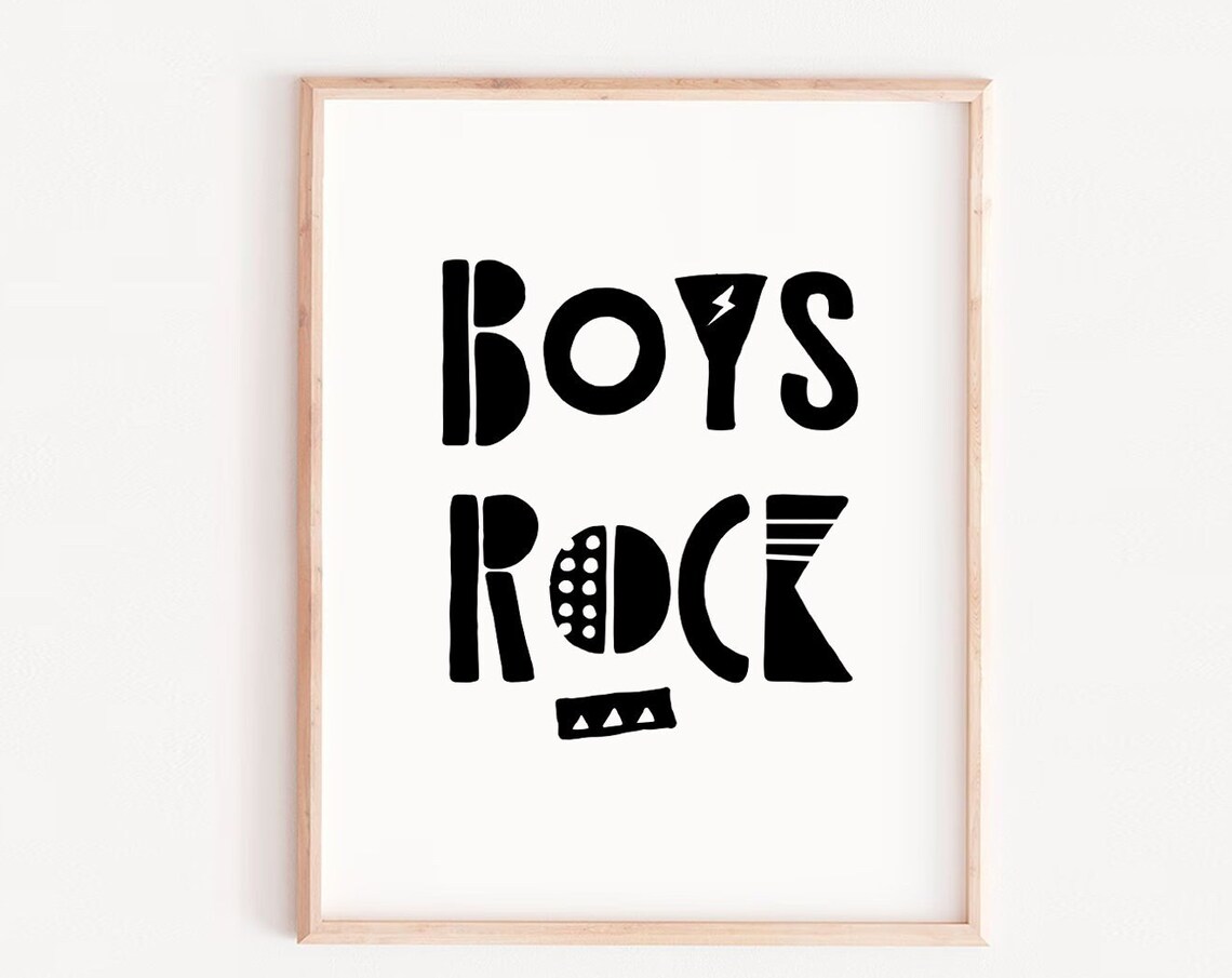 Boys Rock Bold Black Hand Lettering Kids Room Monochrome Poster