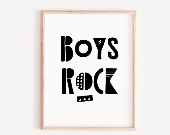 Boys Rock Bold Black Hand Lettering Kids Room Monochrome Poster