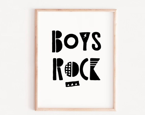 Boys Rock Print Kids Poster Room Decor Wall Art Monochrome Gallery Gift For