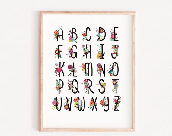 Alphabet Girls Floral Illustration Nursery Art Print